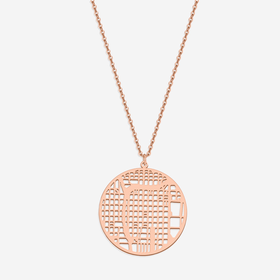 Custom Map Pendant Necklace in rose gold tone