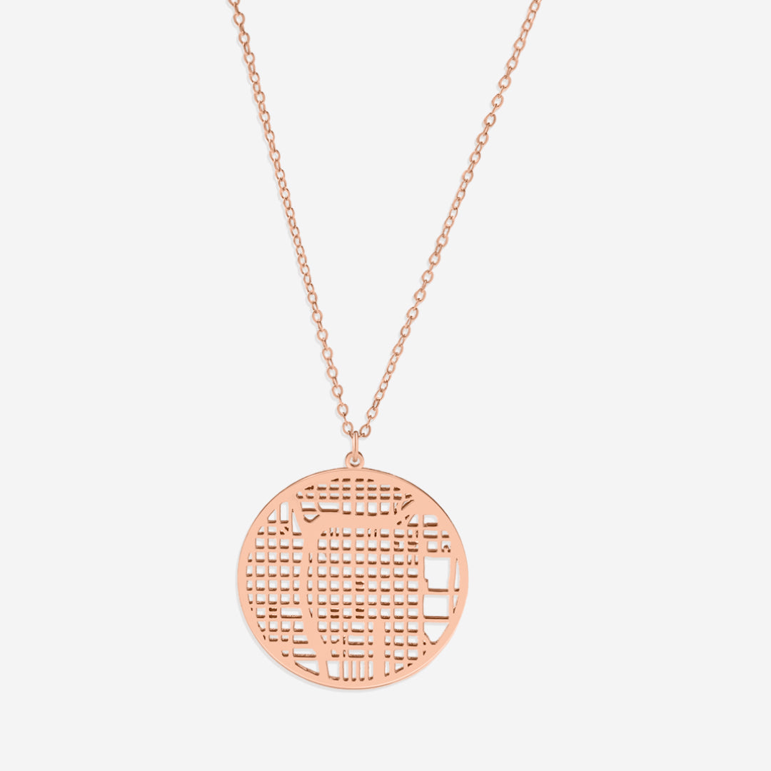 Custom Map Pendant Necklace in rose gold tone
