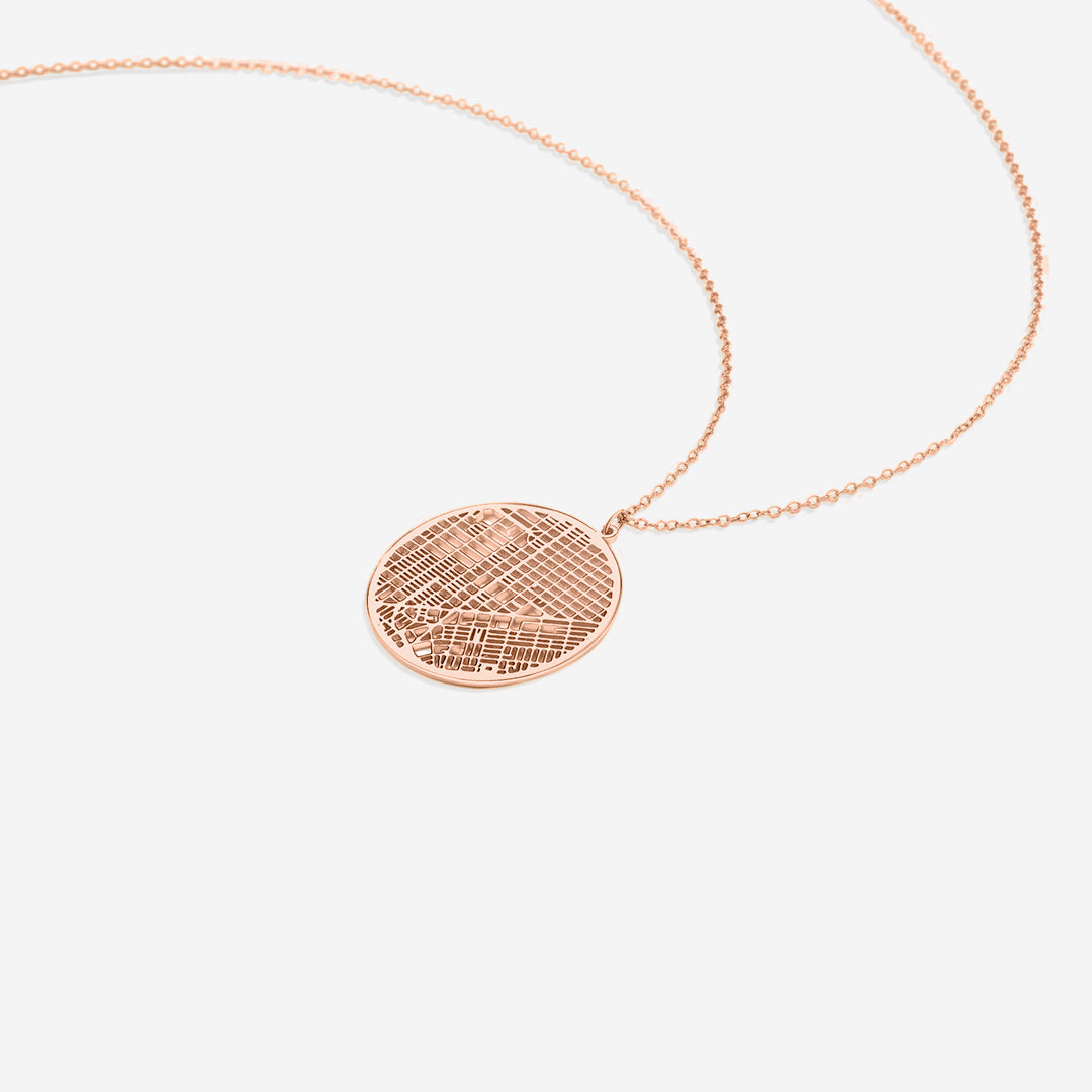 Custom Map Pendant Necklace in rose gold tone