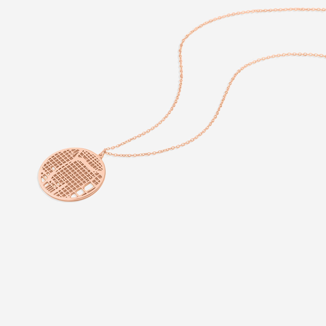 Custom Map Pendant Necklace in rose gold tone