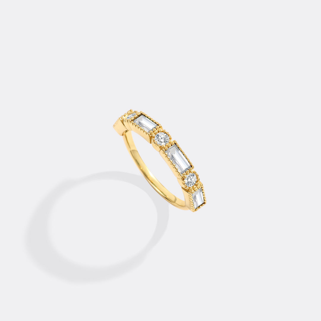 Personalized Round and Baguette Birthstone Ring with April birthstone