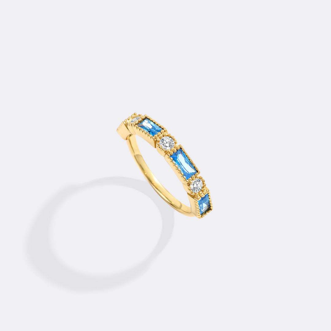 Personalized Round and Baguette Birthstone Ring with December birthstone