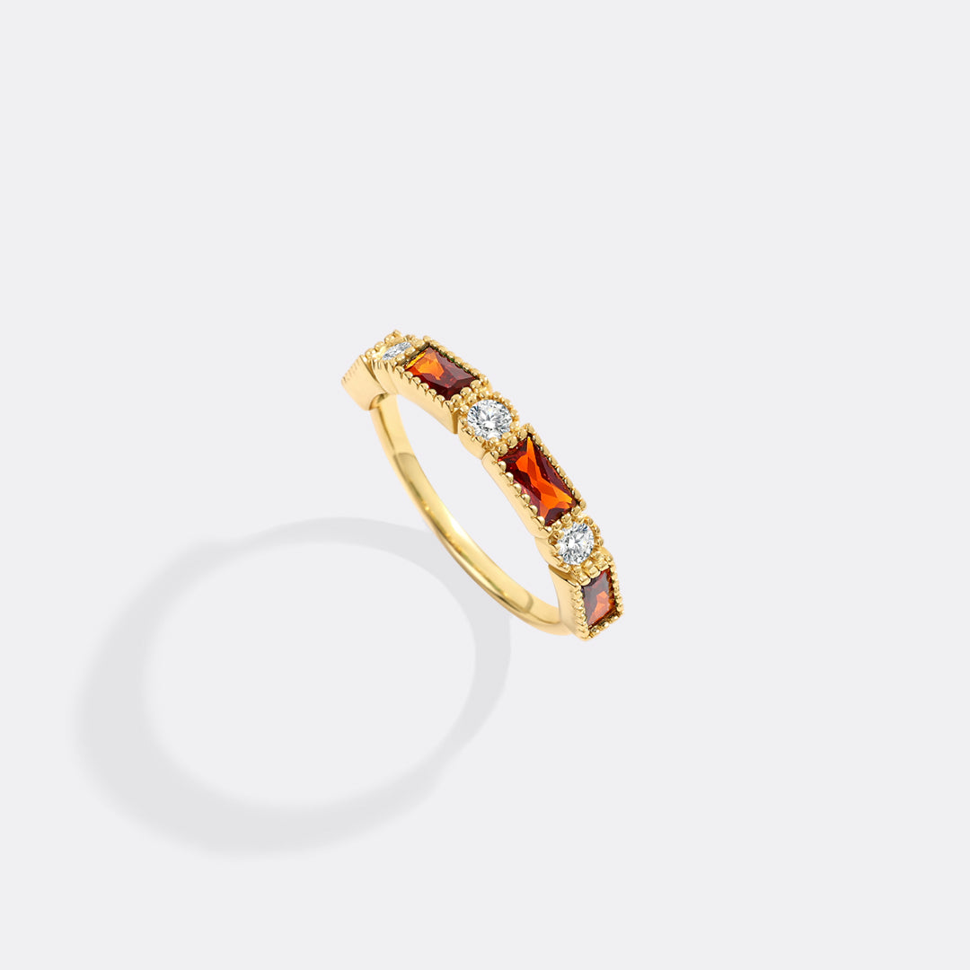 Personalized Round and Baguette Birthstone Ring with January birthstone