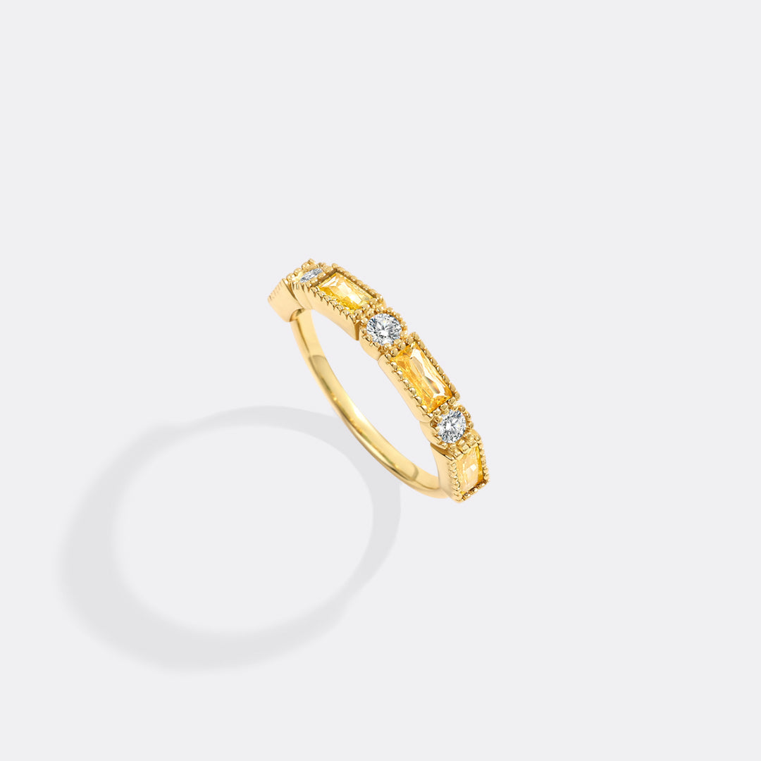 Personalized Round and Baguette Birthstone Ring with November birthstone