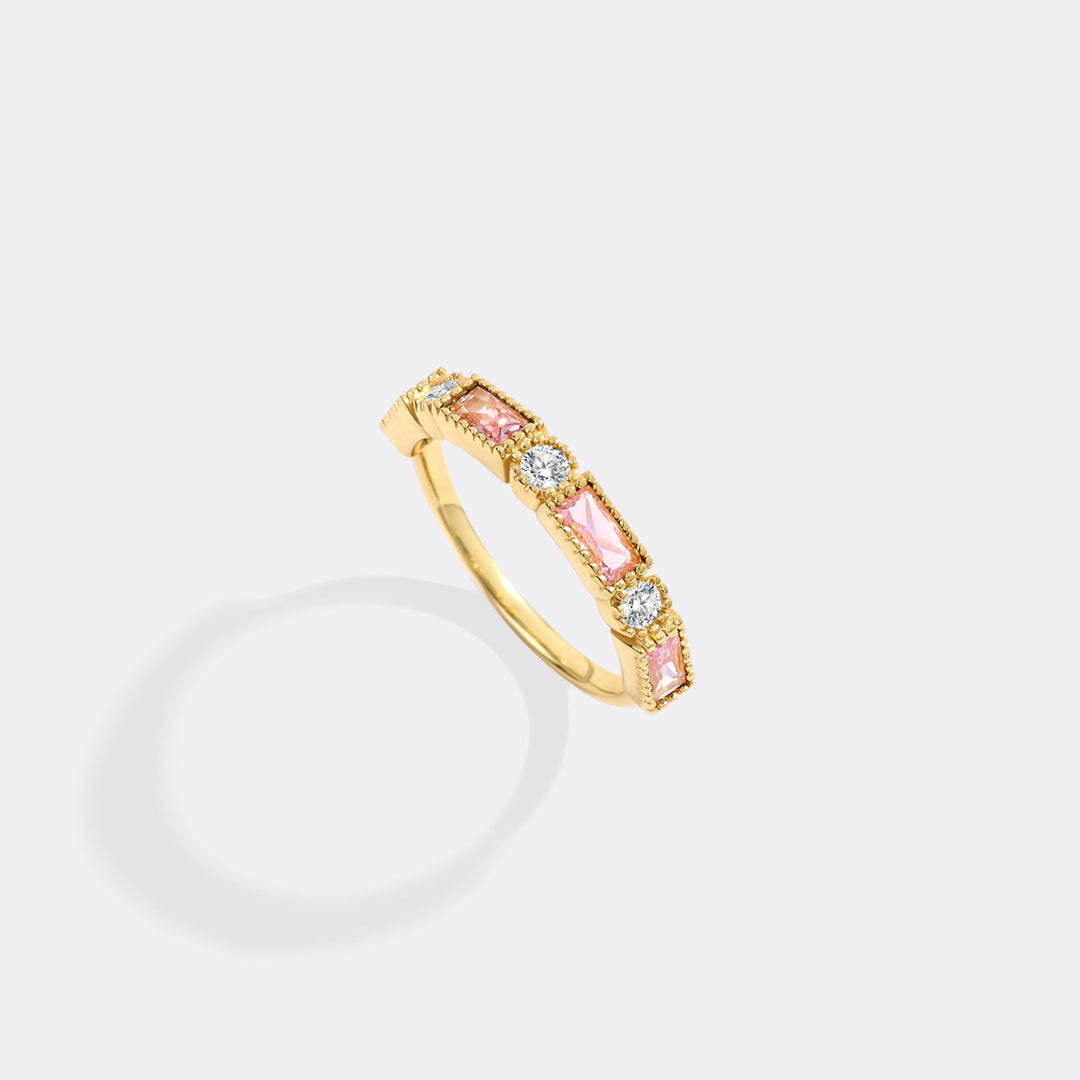 Personalized Round and Baguette Birthstone Ring with October birthstone