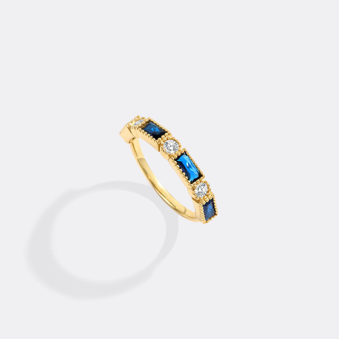 Personalized Round and Baguette Birthstone Ring with September birthstone