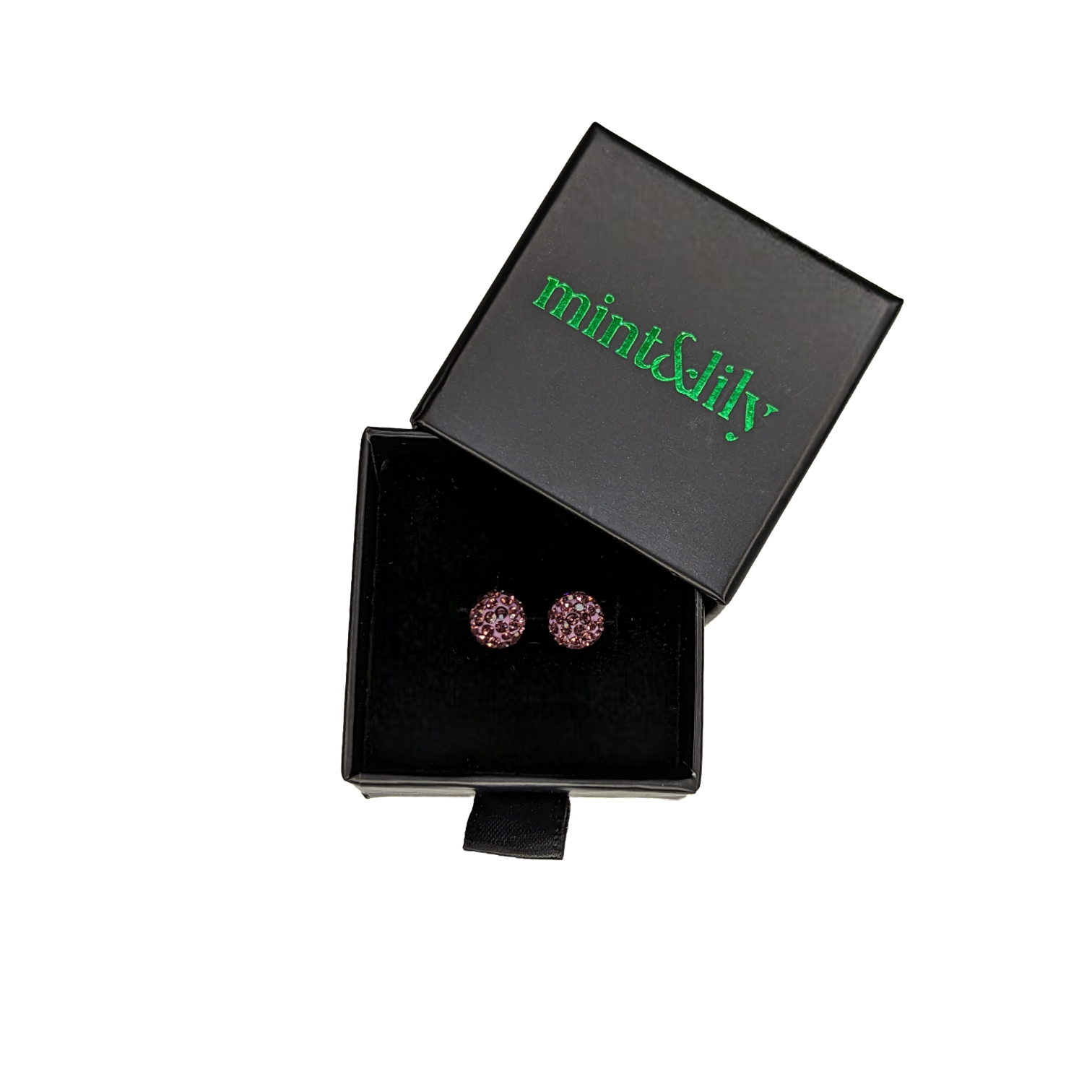 Glittersphere Stud Earrings, in its gift packaging