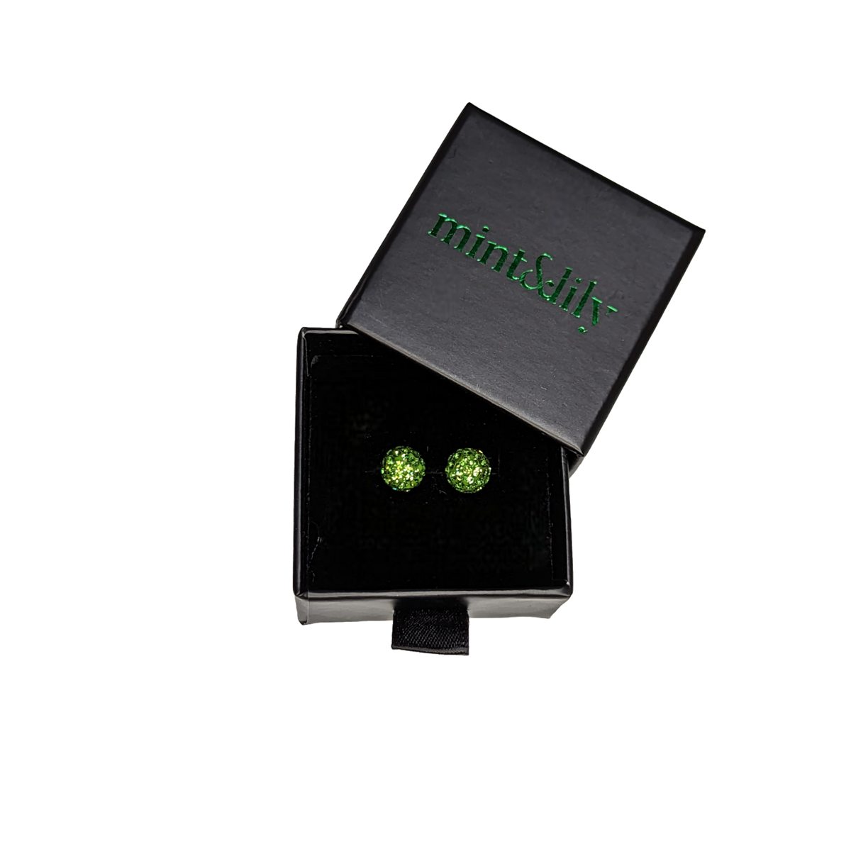 Glittersphere Stud Earrings, in its gift packaging