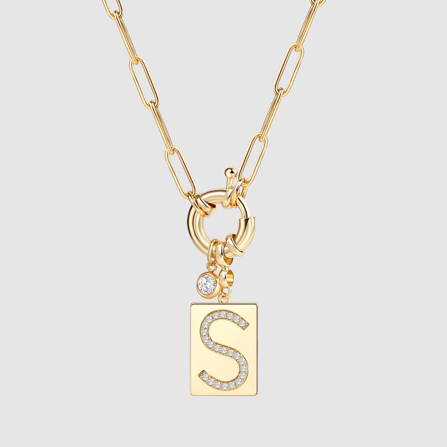 Collana Pendente Iniziale Pavé con Catena Paperclip