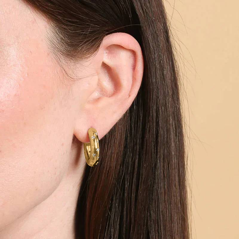 Falling Stars Dome Hoops in gold tone