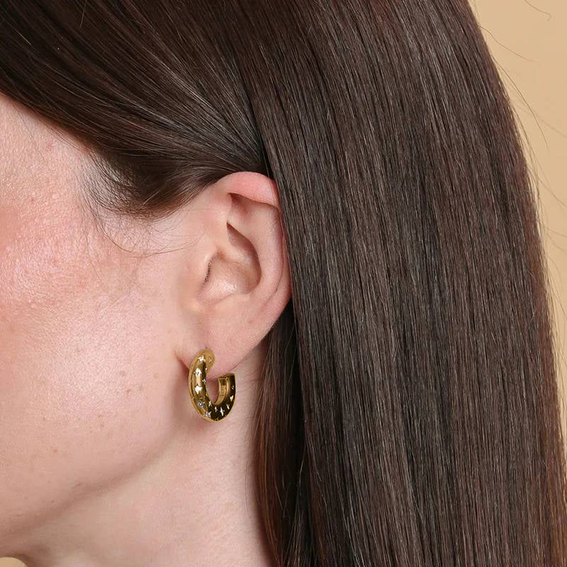 Falling Stars Dome Hoops in gold tone