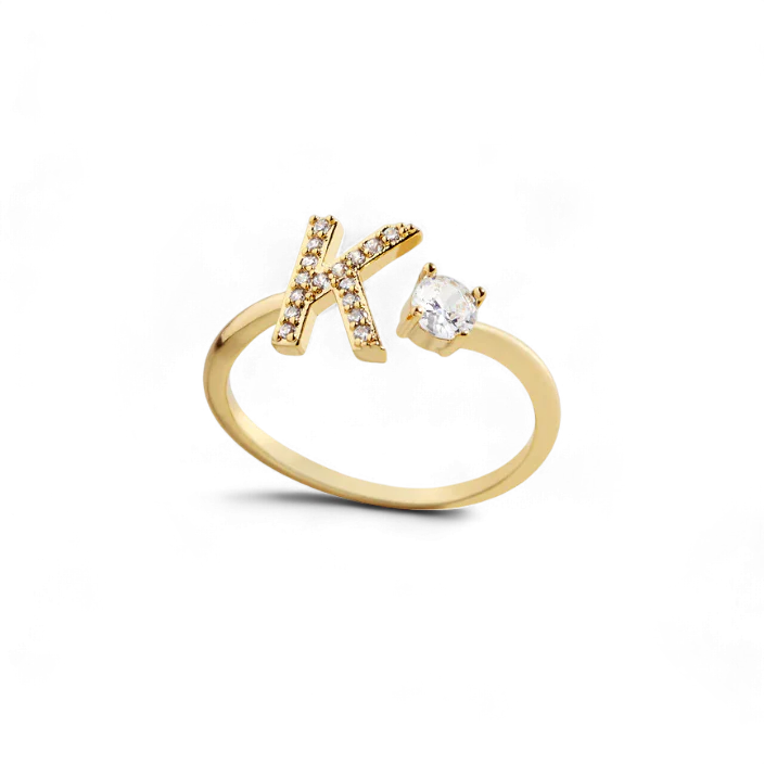 Pave Adjustable Initial Ring in 18k Gold — Vanny Jewels