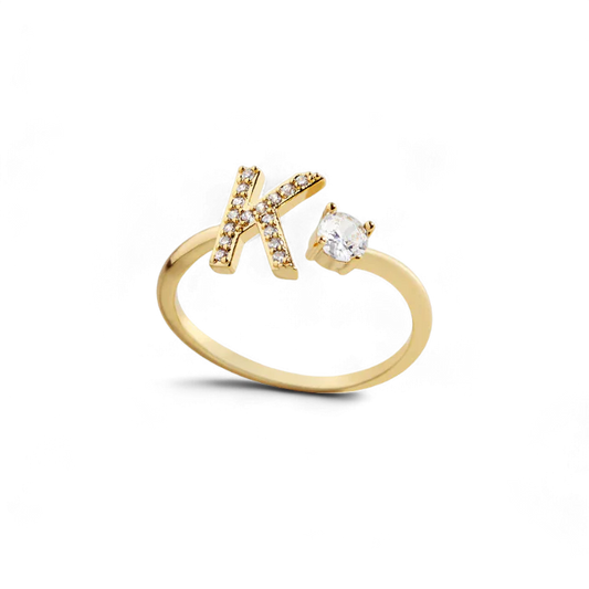 Pave Adjustable Initial Ring in 18k Gold — Vanny Jewels