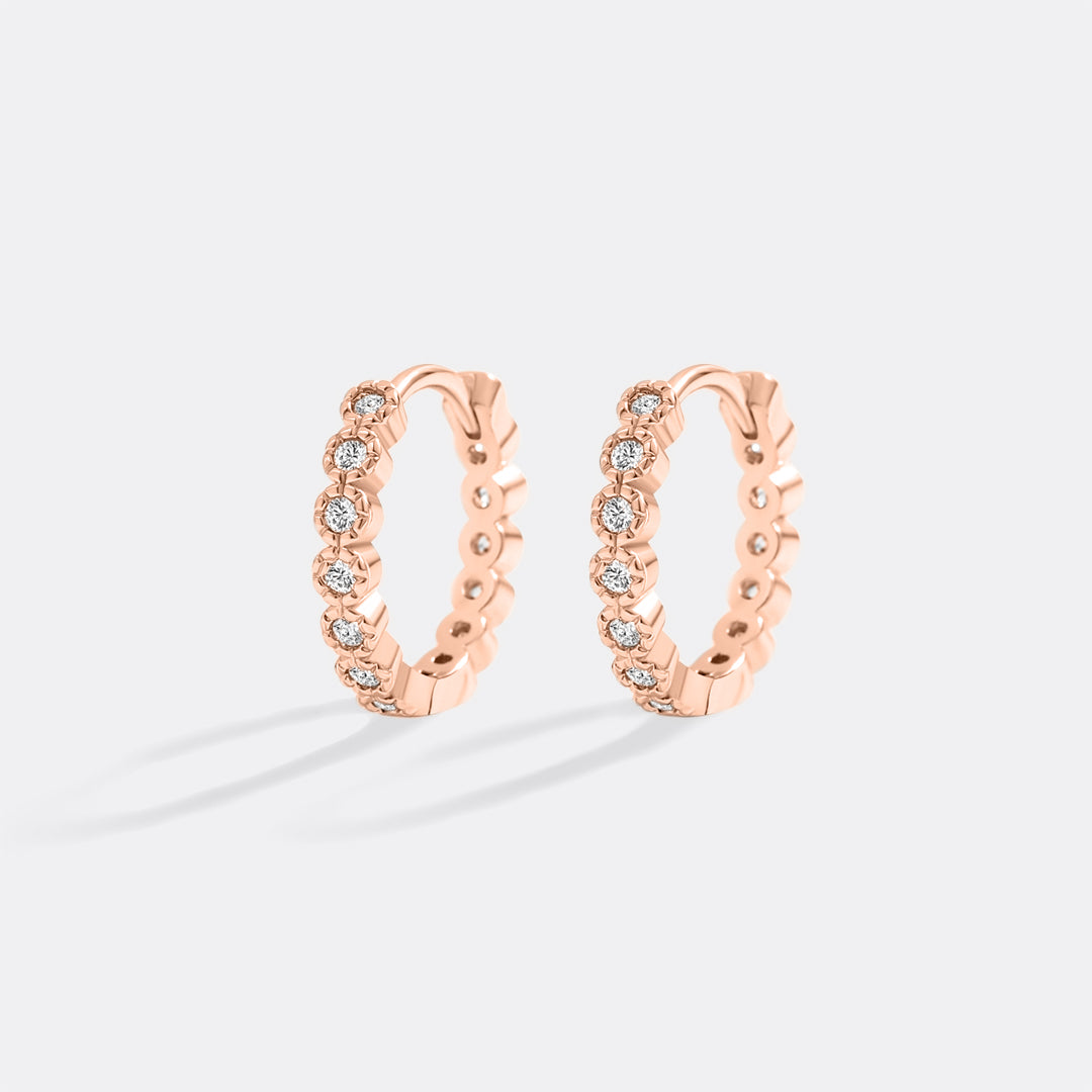 Shimmer Huggie Hoop Earrings in rose gold tone