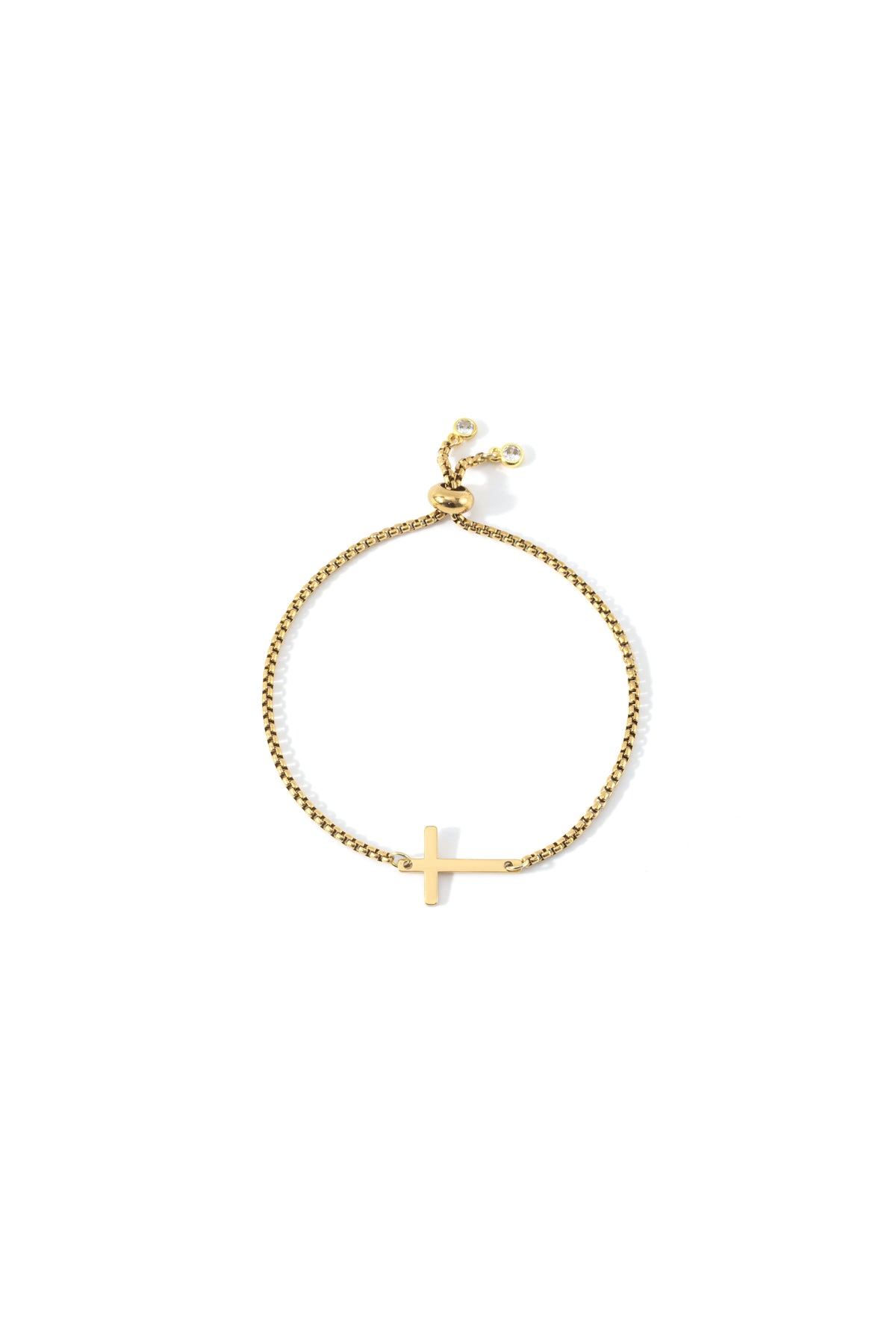 Sideways Cross Slider Bracelet in gold tone