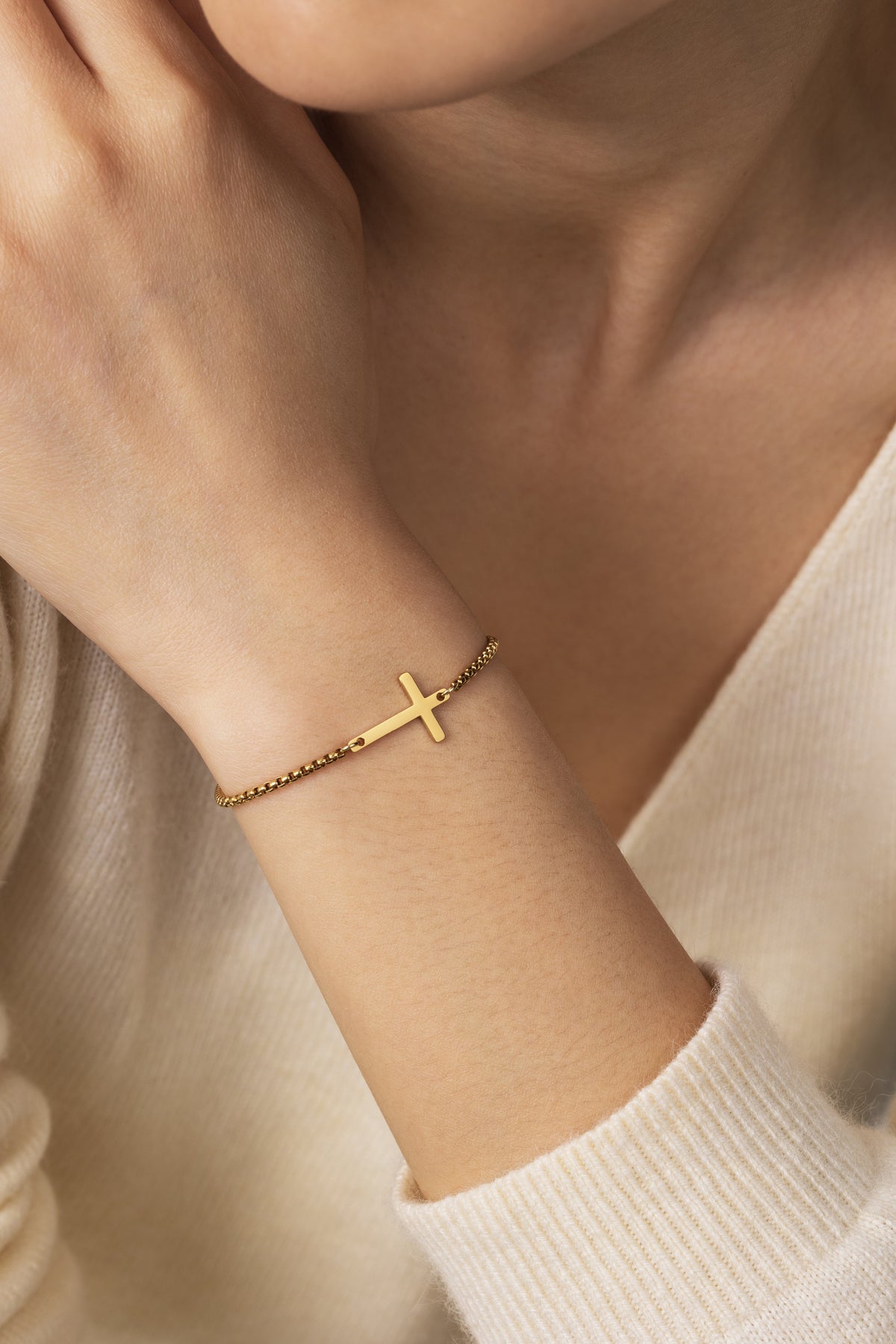 Sideways Cross Slider Bracelet, worn on a model