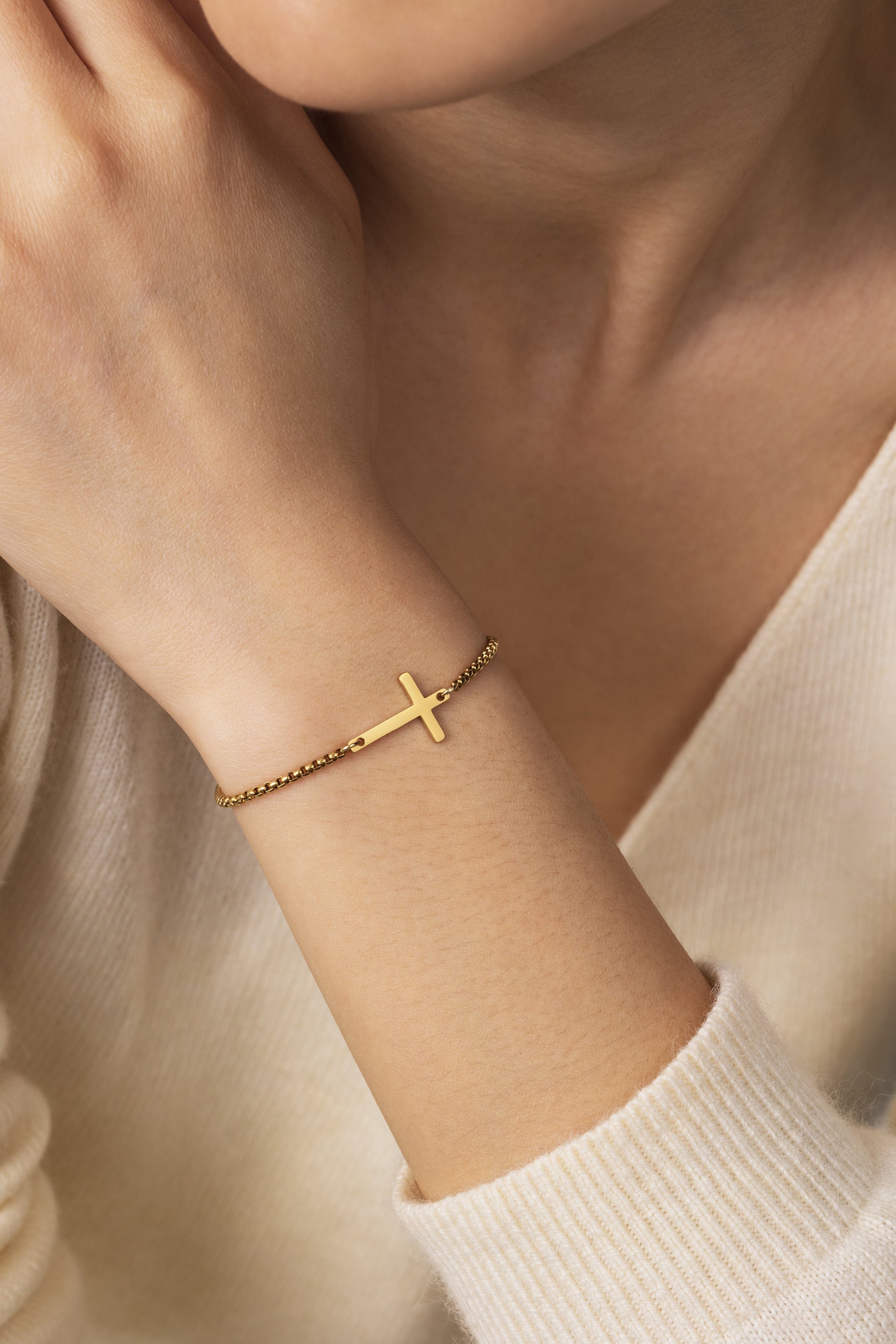 Sideways Cross Slider Bracelet, worn on a model