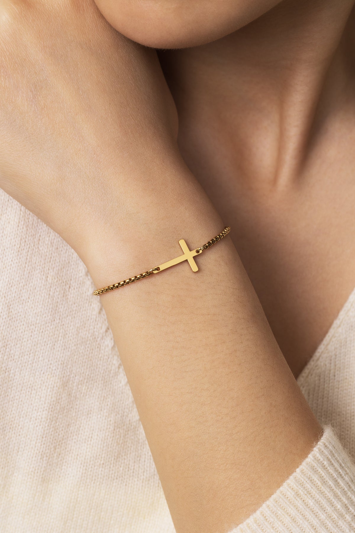 Sideways Cross Slider Bracelet, worn on a model
