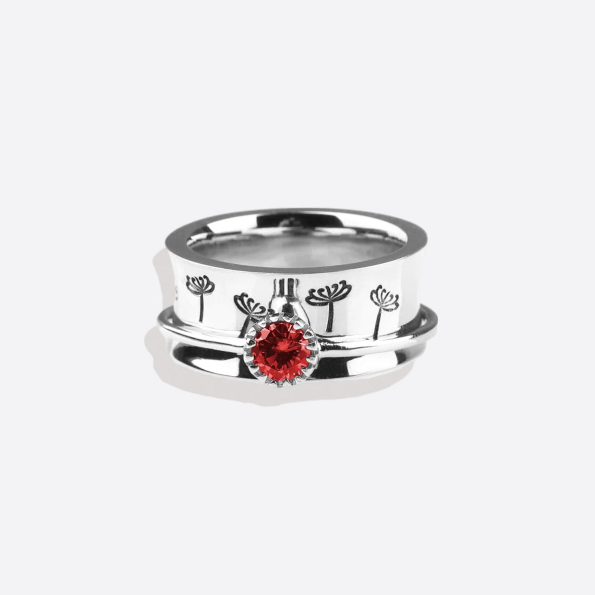 Silver Dandelion Birthstone Spinning Fidget Ring in 925 sterling silver