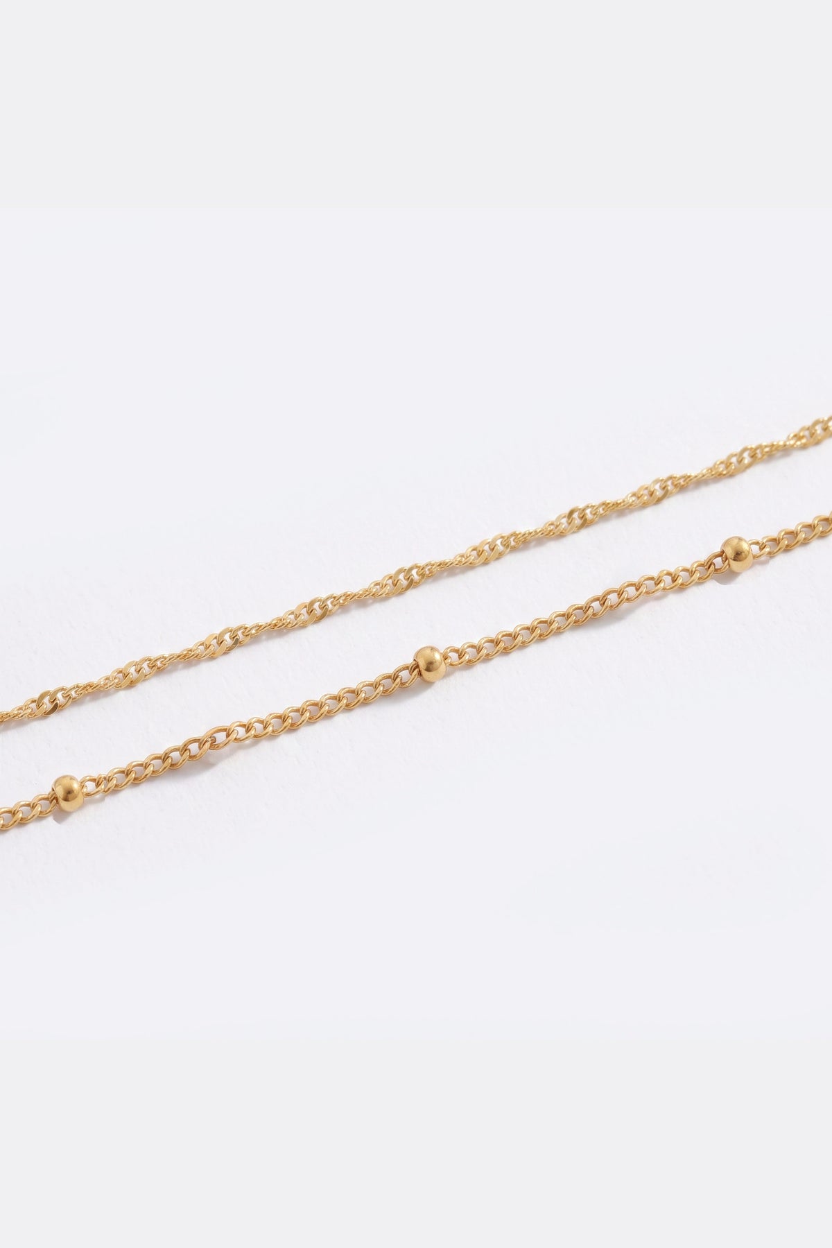 Singapore Twist and Satellite Chain Bracelet Bundle in gold tone, flat lay detail