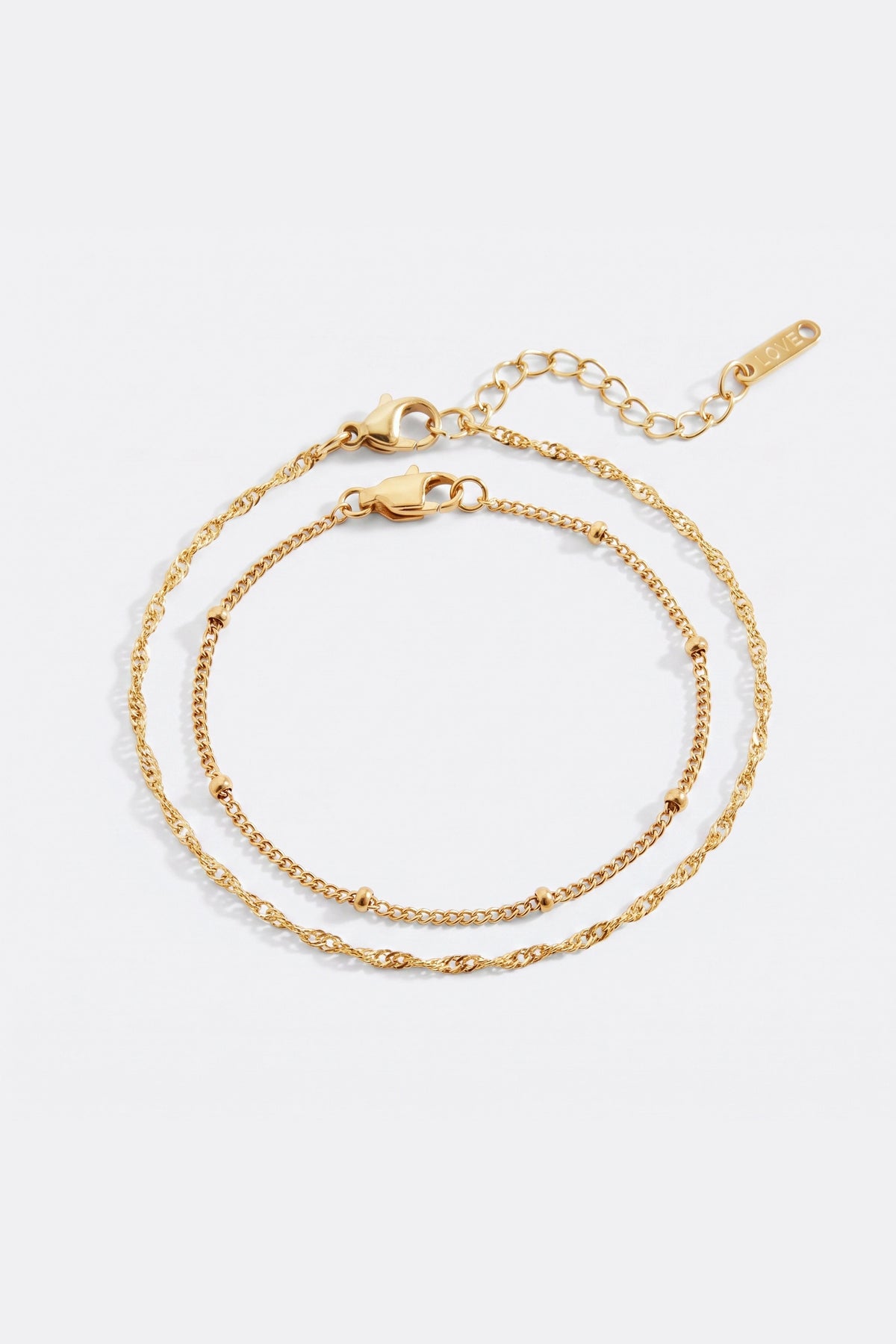Singapore Twist and Satellite Chain Bracelet Bundle in gold tone