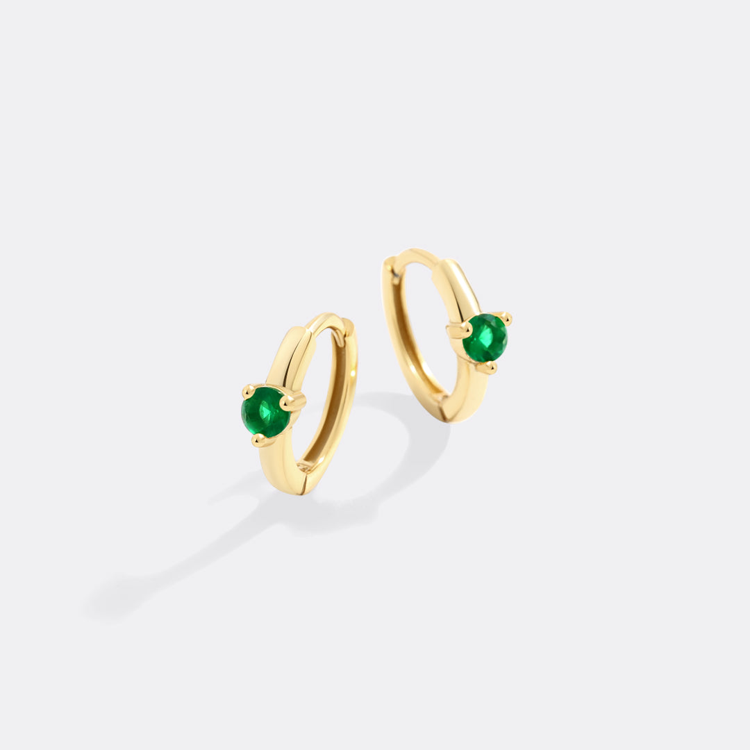Solitaire Birthstone Huggie Hoop Earrings with May birthstone
