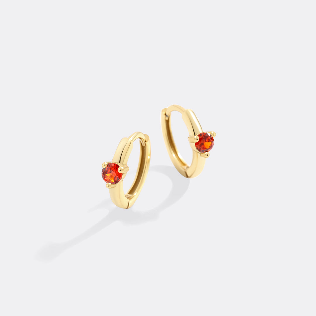 Solitaire Birthstone Huggie Hoop Earrings with July birthstone