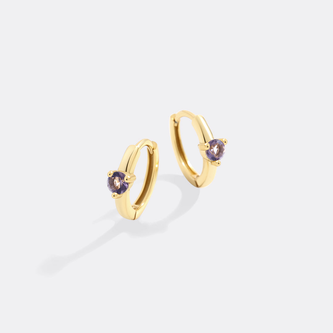 Solitaire Birthstone Huggie Hoop Earrings with June birthstone
