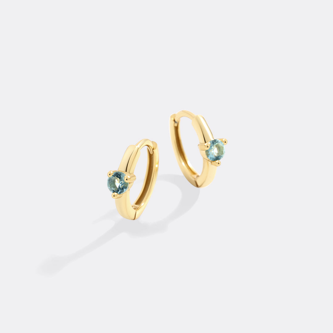 Solitaire Birthstone Huggie Hoop Earrings with March birthstone
