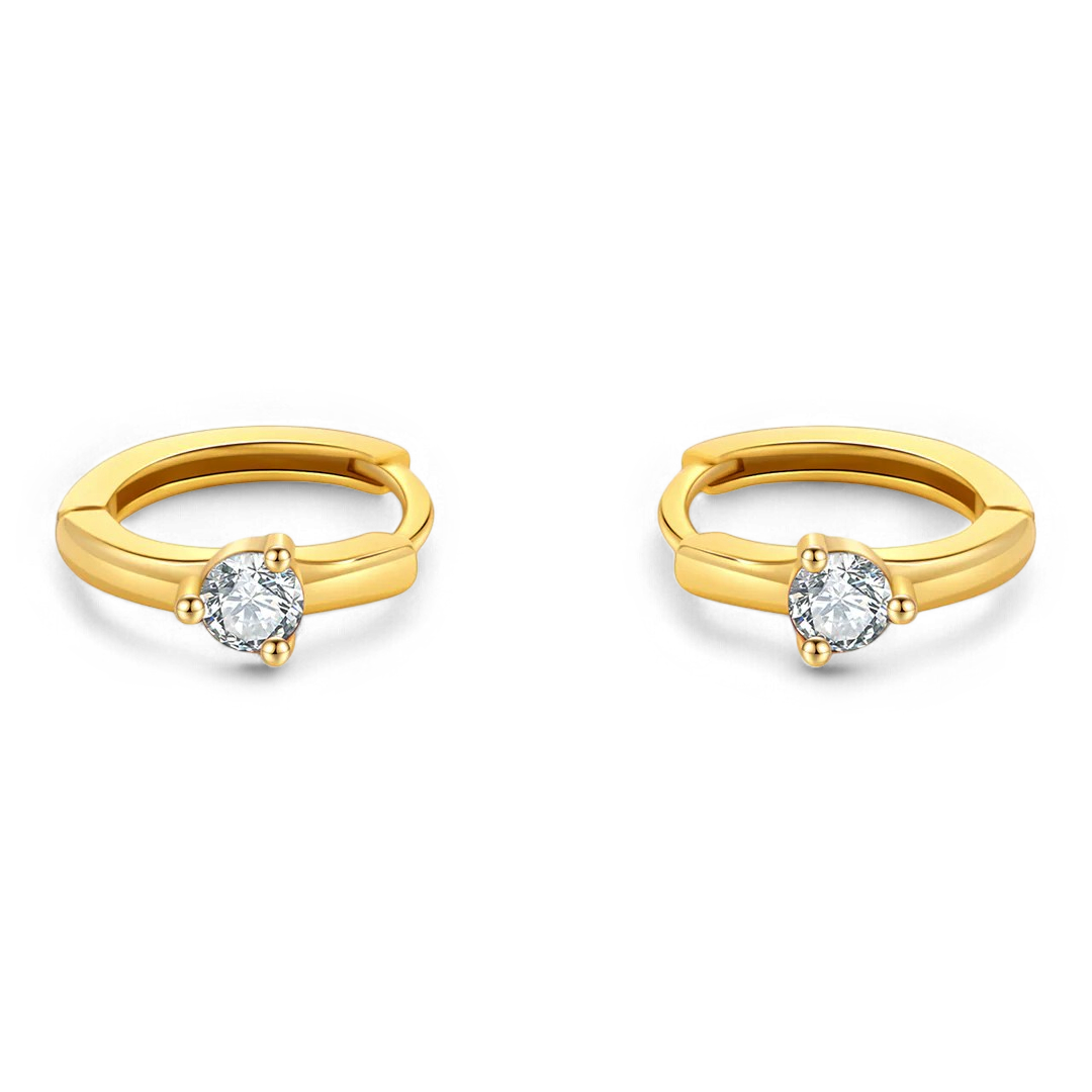 Solitaire Birthstone Huggie Hoop Earrings in gold tone with April birthstone