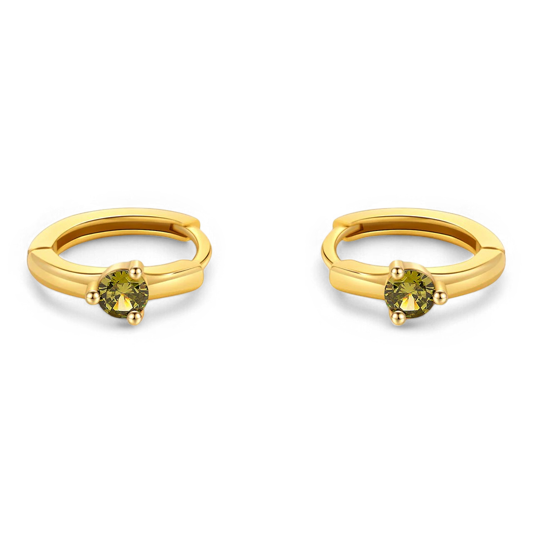 Solitaire Birthstone Huggie Hoop Earrings in gold tone with August birthstone
