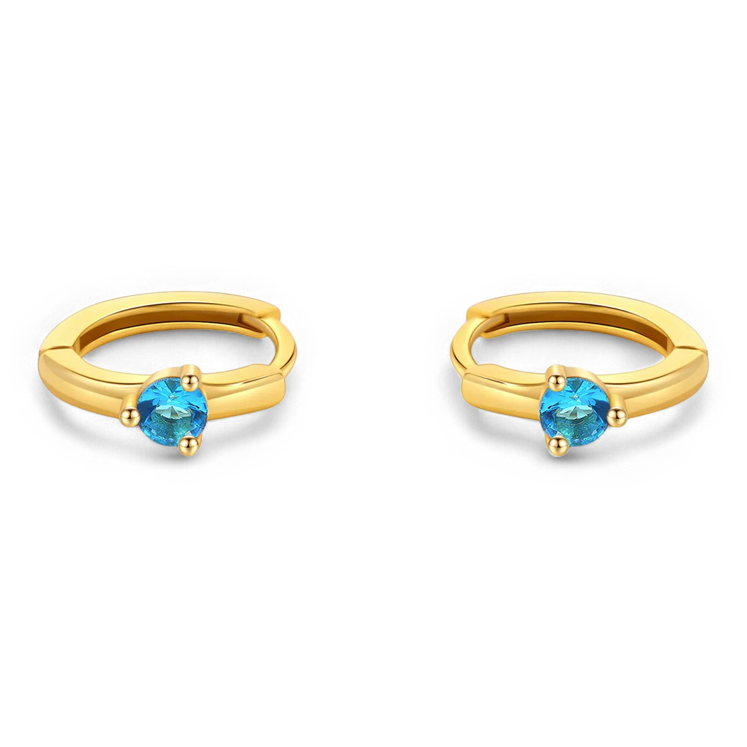Solitaire Birthstone Huggie Hoop Earrings in gold tone with December birthstone