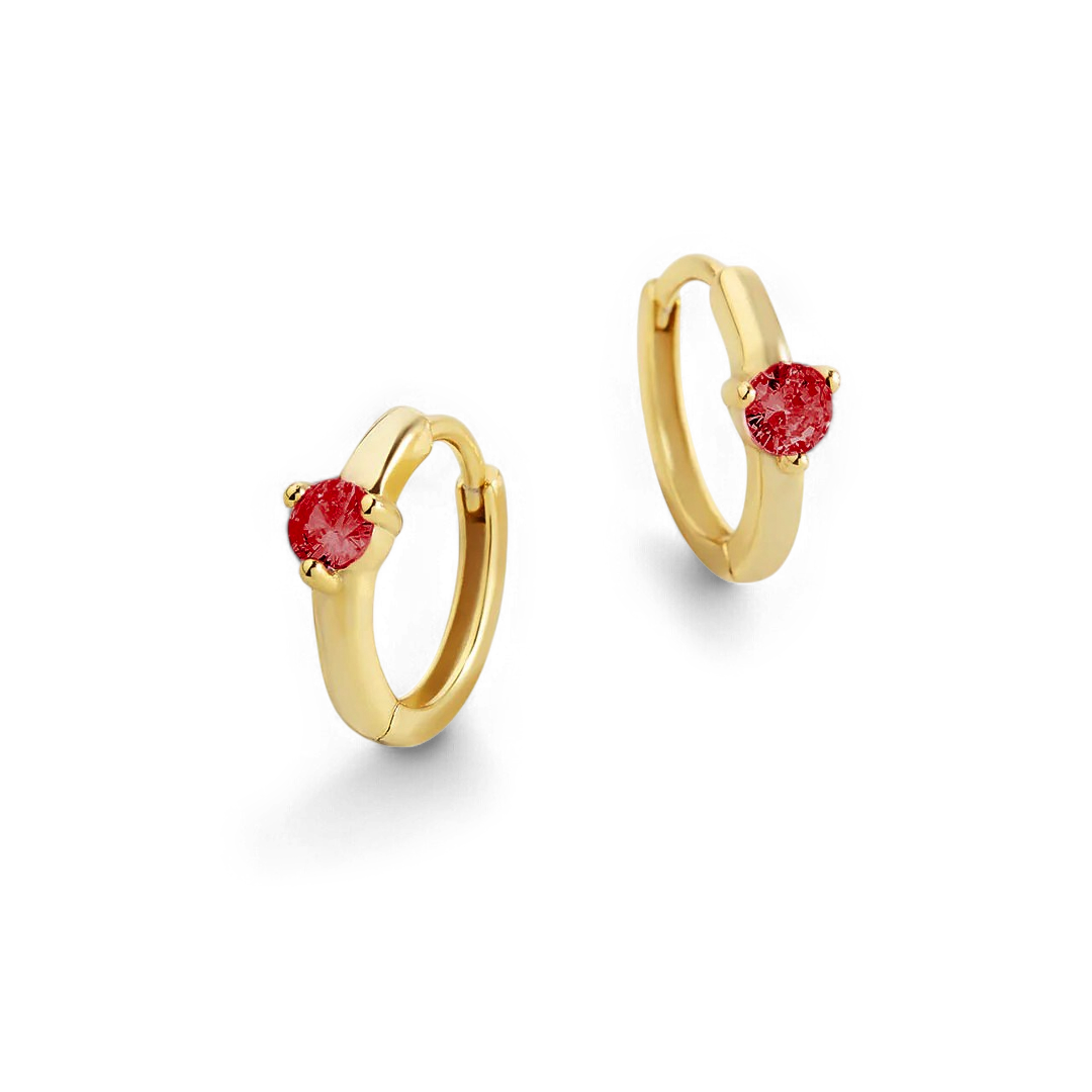 Solitaire Birthstone Huggie Hoop Earrings in gold tone with January birthstone
