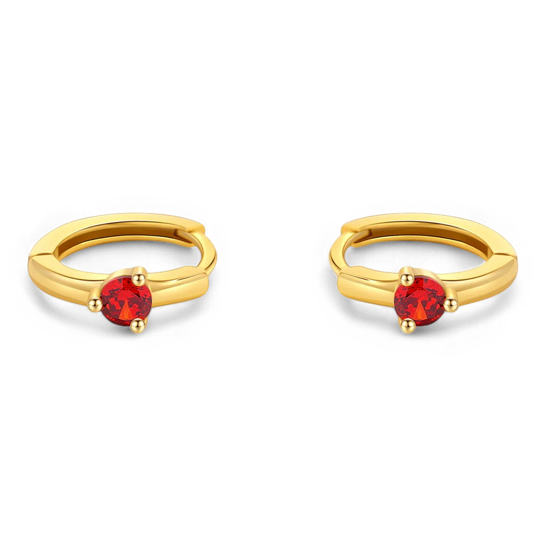 Solitaire Birthstone Huggie Hoop Earrings in gold tone with July birthstone
