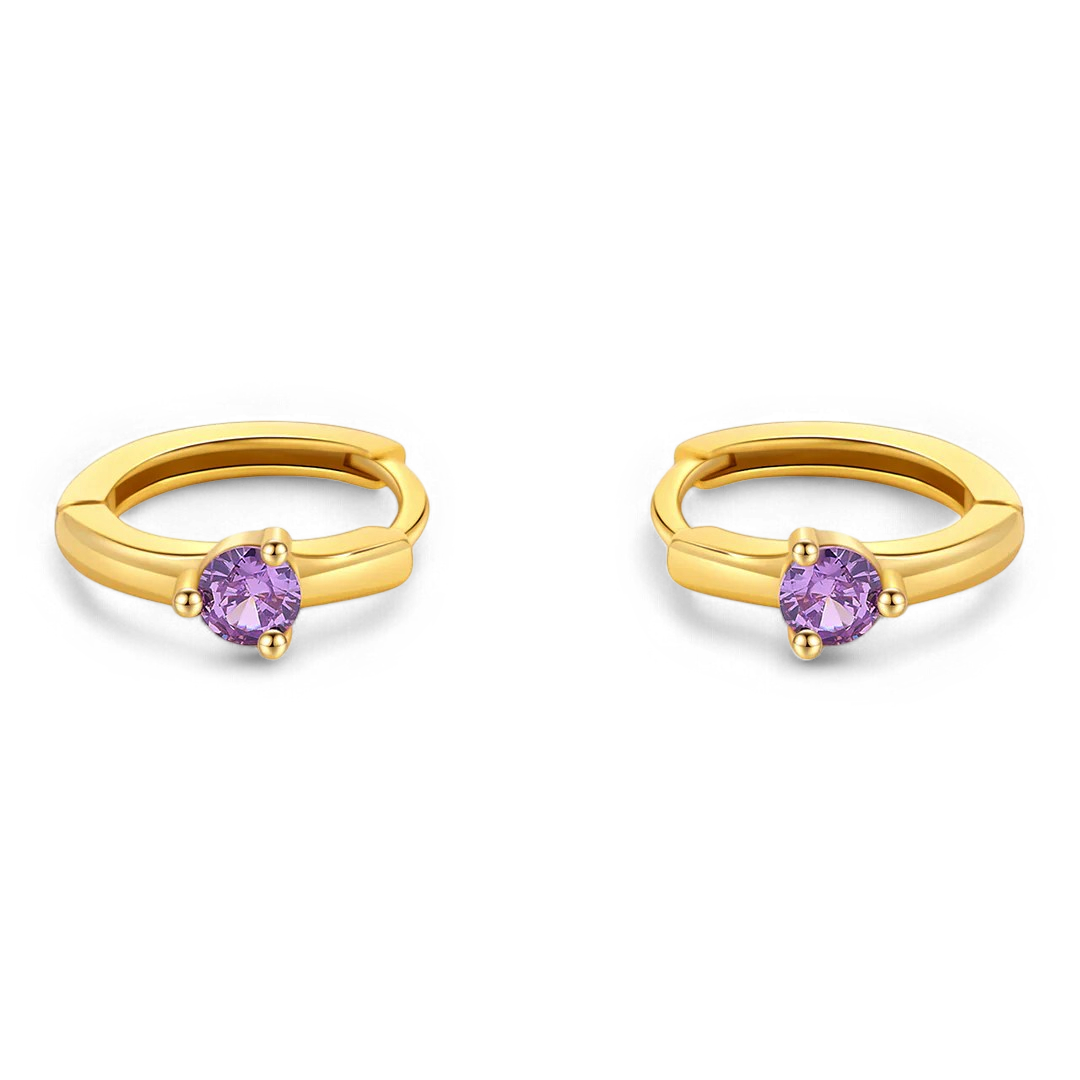 Solitaire Birthstone Huggie Hoop Earrings in gold tone with June birthstone