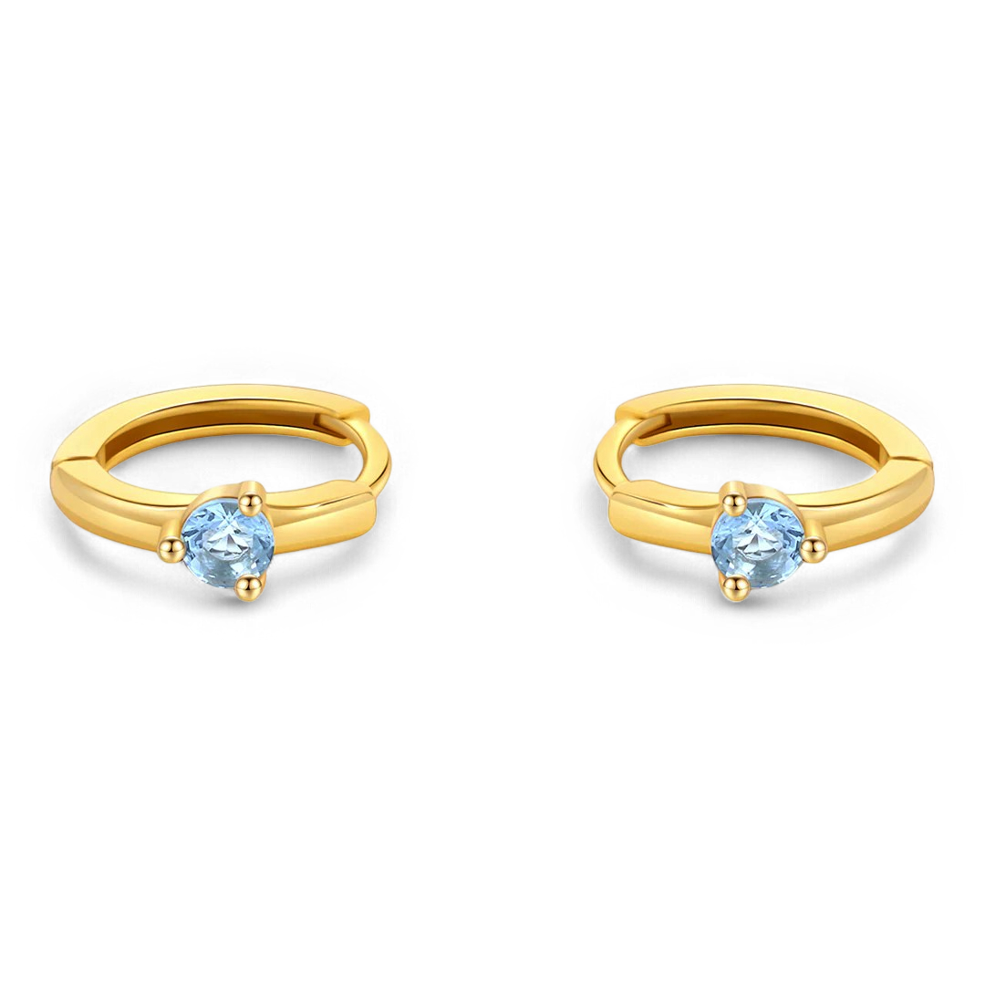 Solitaire Birthstone Huggie Hoop Earrings in gold tone with March birthstone