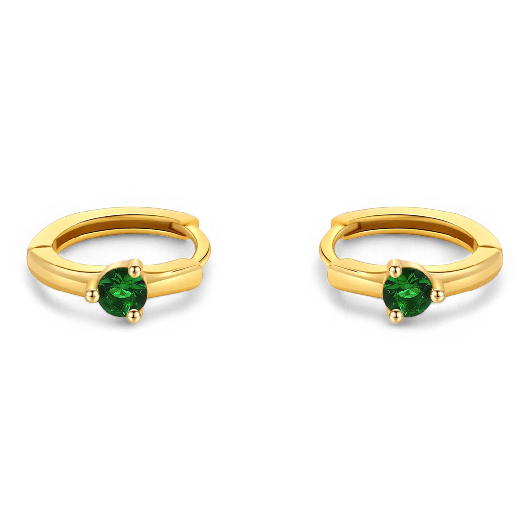 Solitaire Birthstone Huggie Hoop Earrings in gold tone with May birthstone