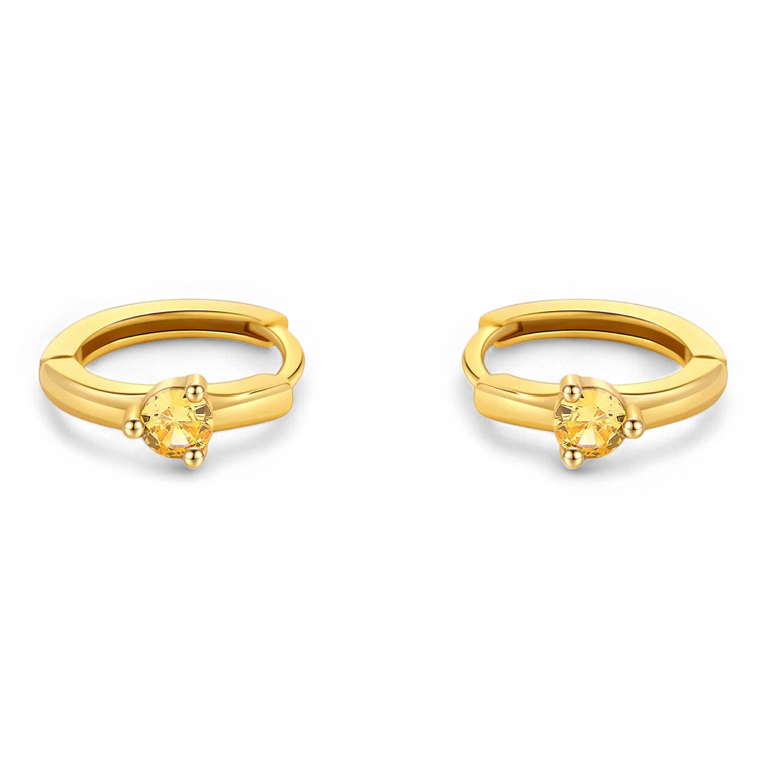Solitaire Birthstone Huggie Hoop Earrings in gold tone with November birthstone