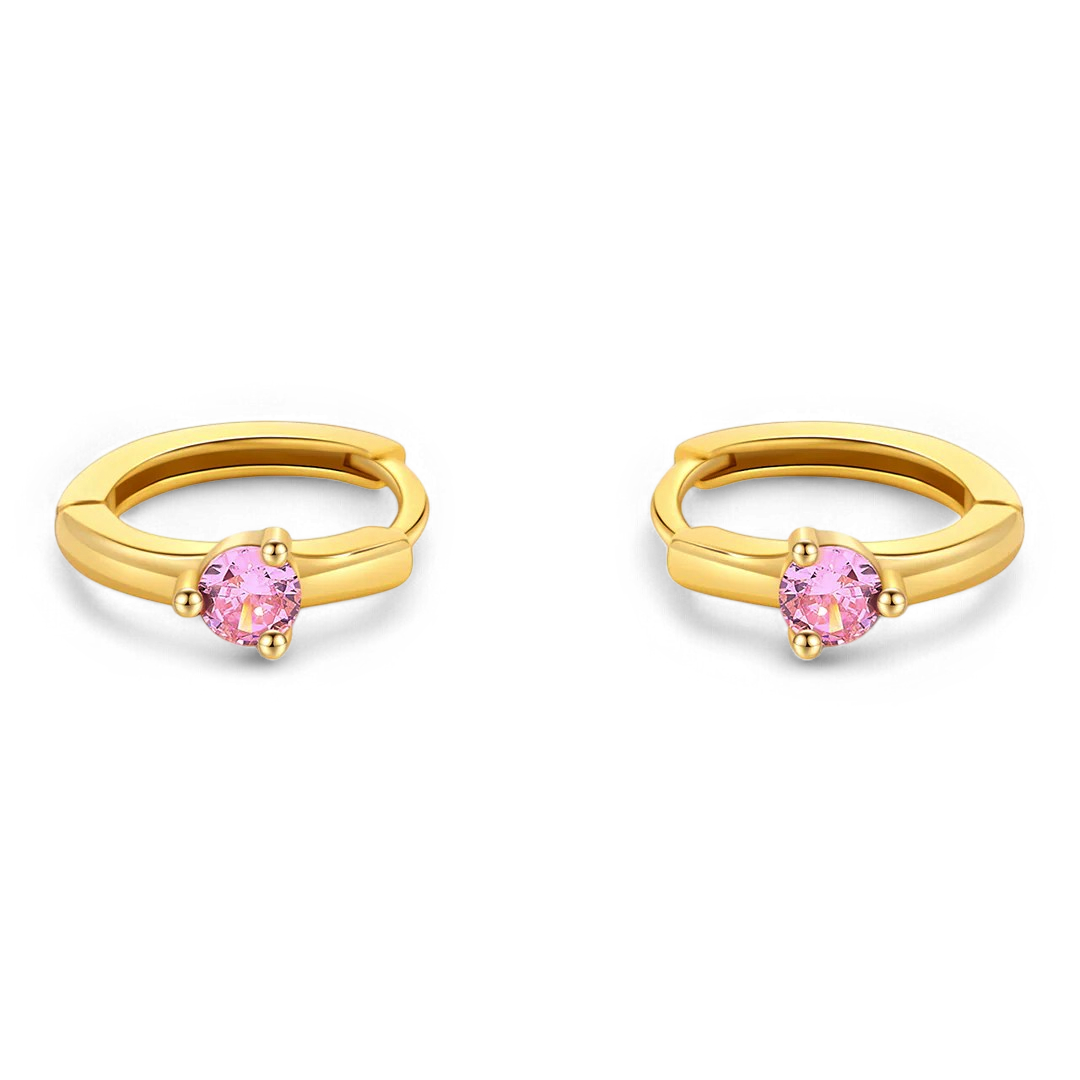 Solitaire Birthstone Huggie Hoop Earrings in gold tone with October birthstone