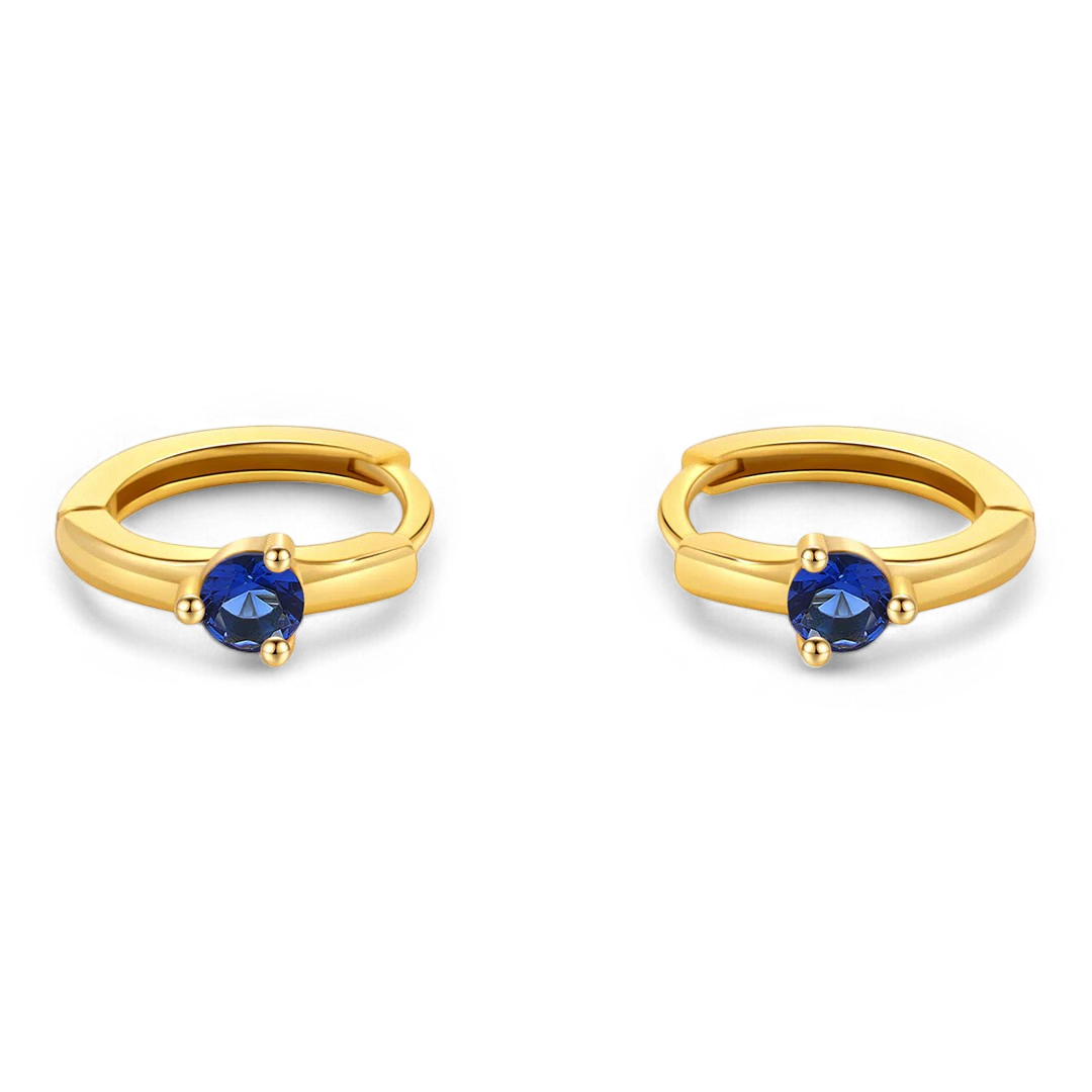Solitaire Birthstone Huggie Hoop Earrings in gold tone with September birthstone