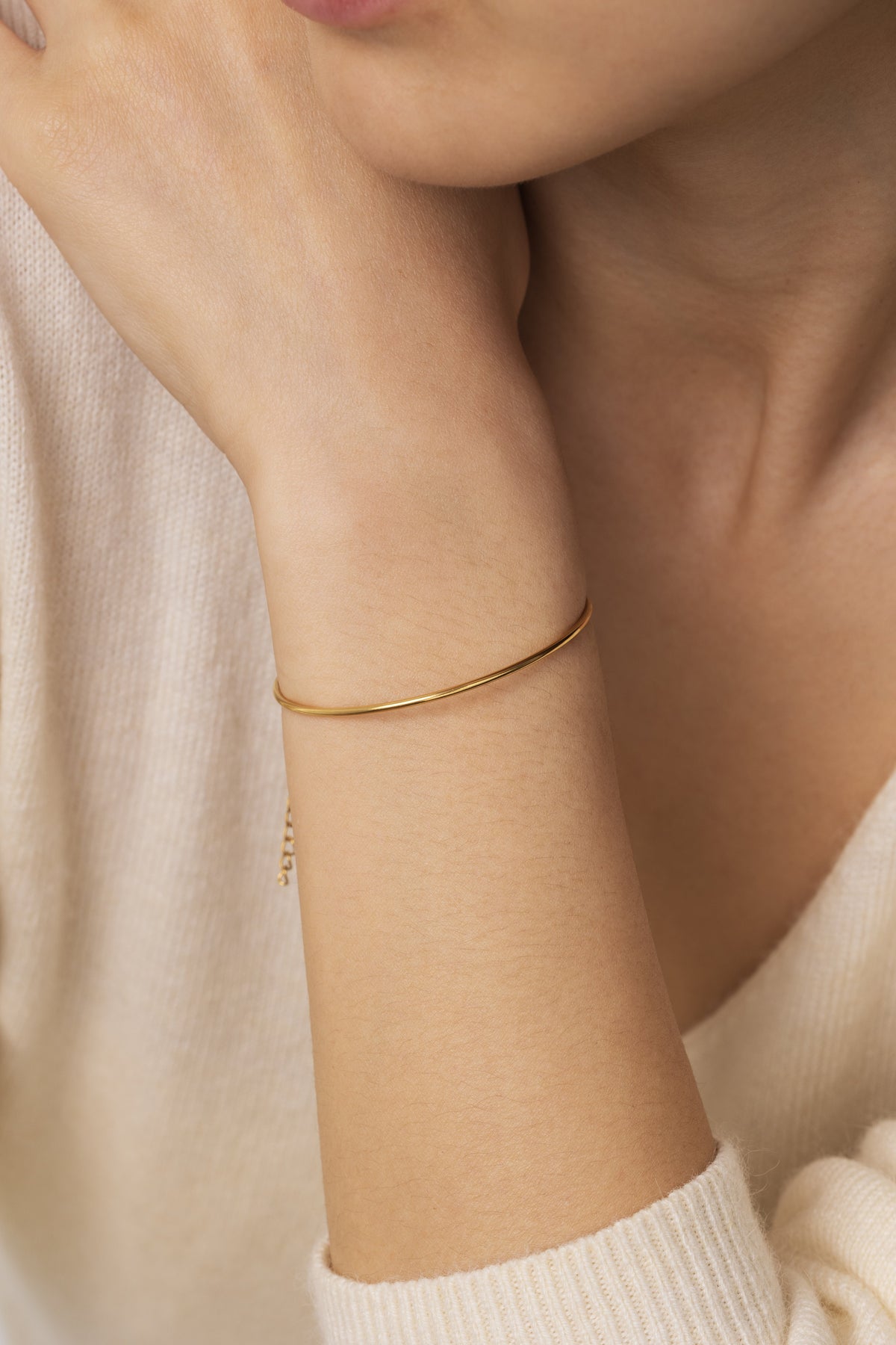 Solid Bar Cuff Bracelet, worn on a model