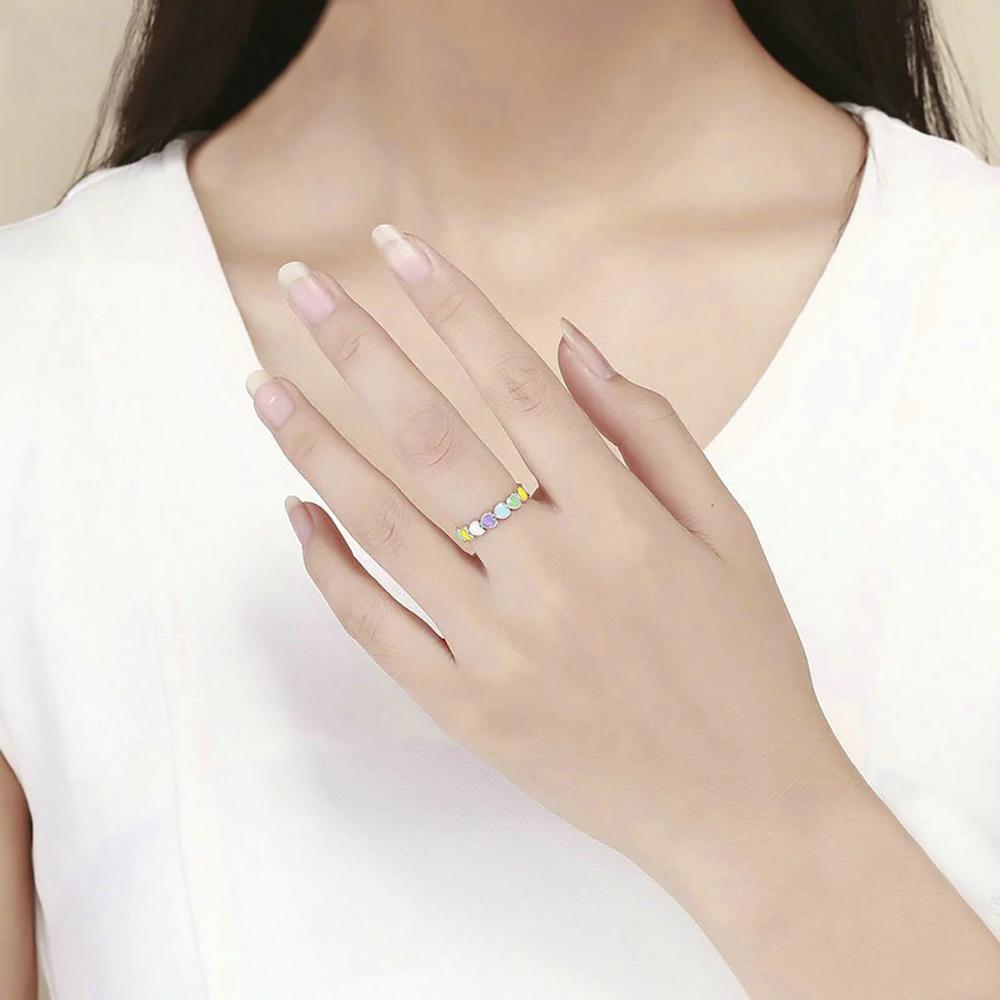 Rainbow Heart Band Ring in 925 sterling silver
