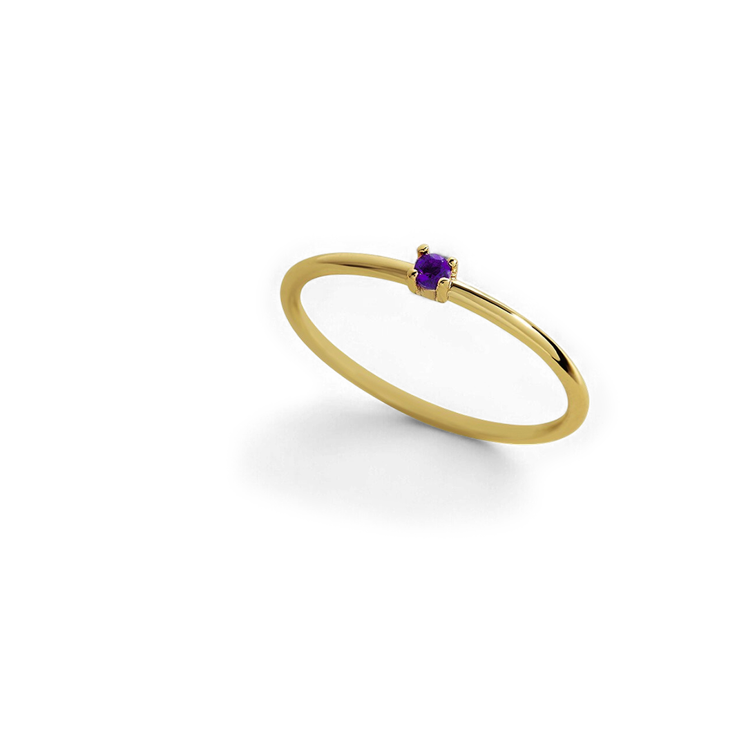 Super Dainty Birthstone Stacking Ring with February birthstone