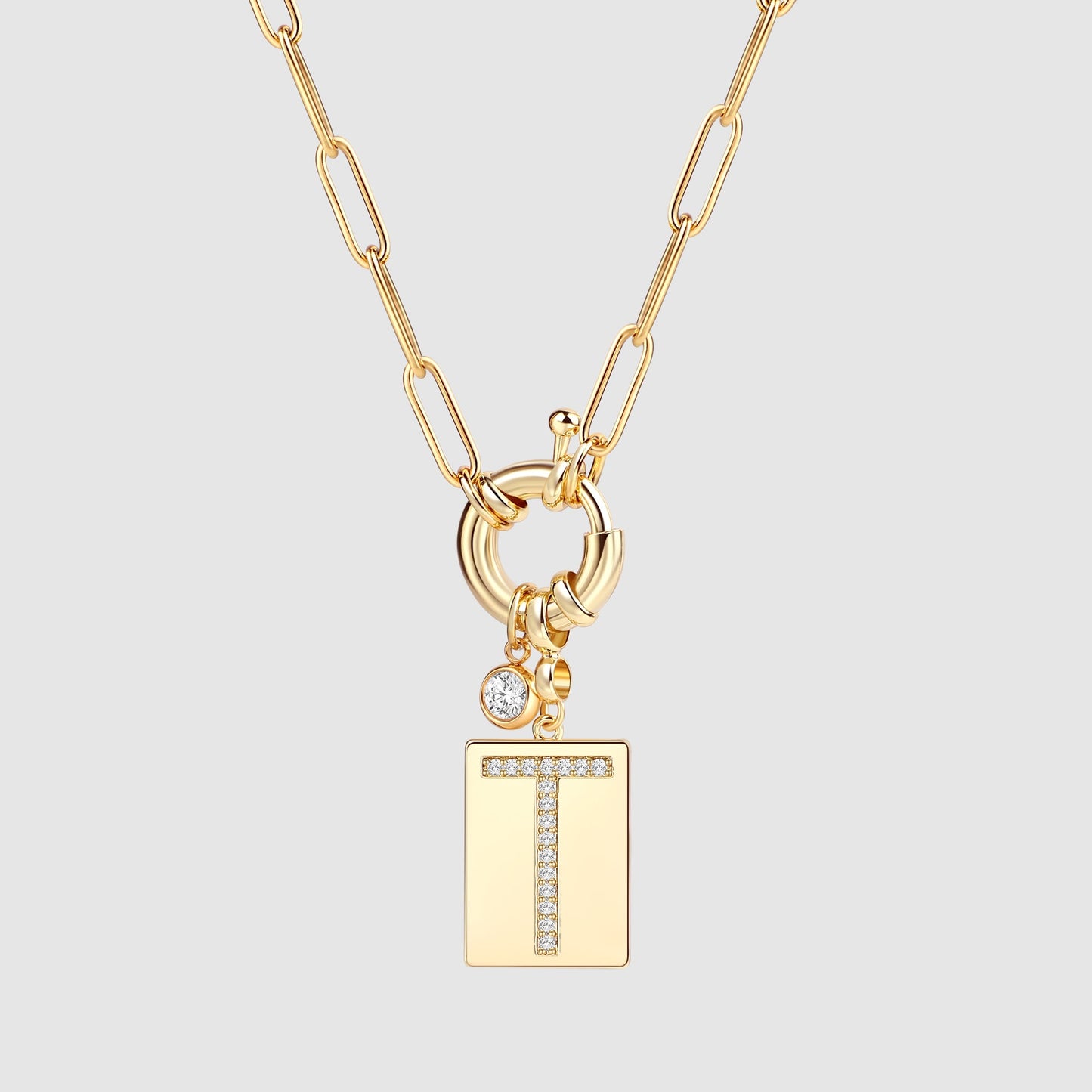 Collana Pendente Iniziale Pavé con Catena Paperclip