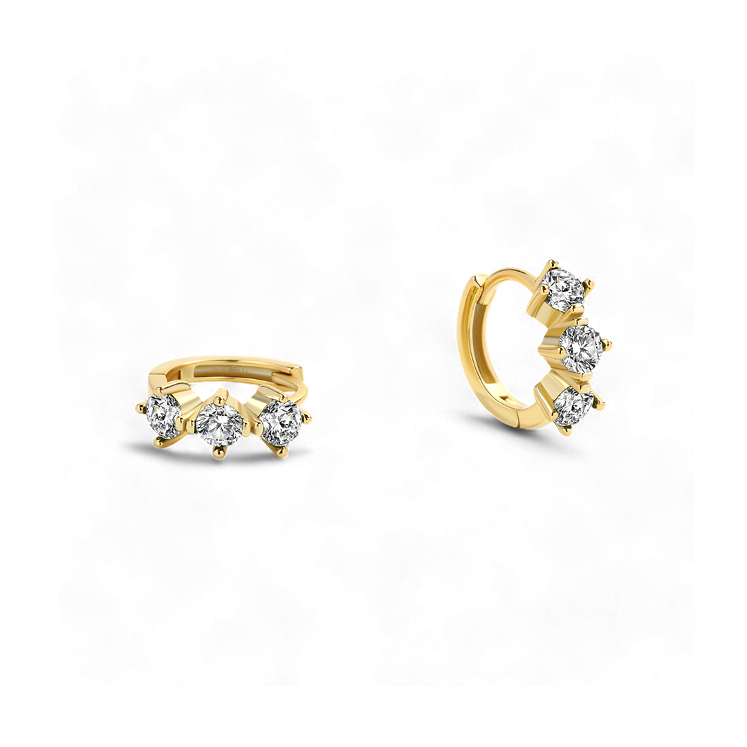 Three-Stone Birthstone Huggie Hoops earrings — Vanny Jewels