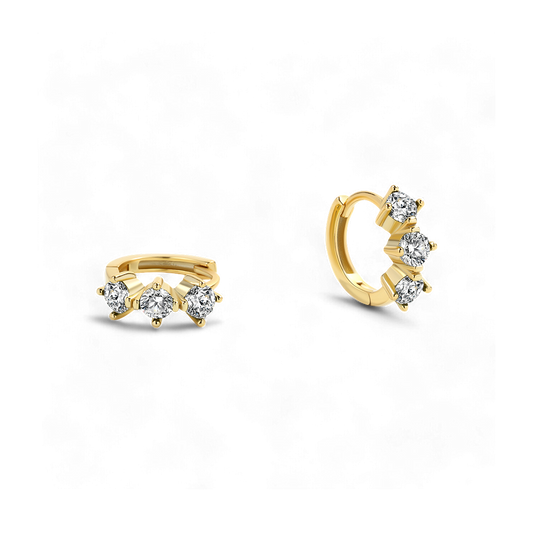 Three-Stone Birthstone Huggie Hoops earrings — Vanny Jewels
