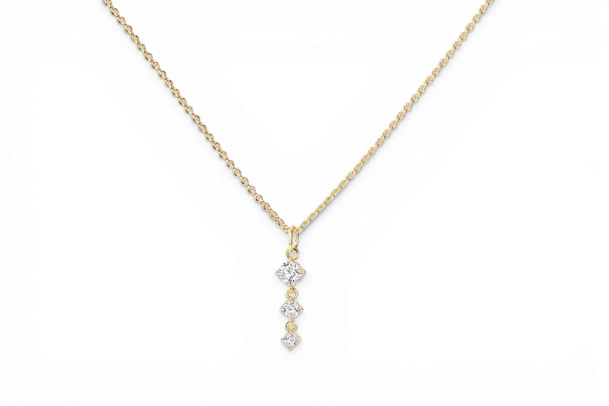 Three Stone Drop Pendant Necklace — Vanny Jewels