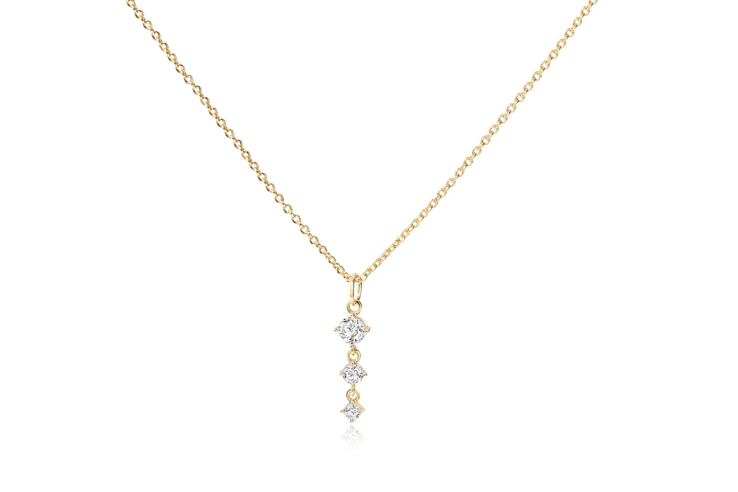 Three Stone Drop Pendant Necklace in gold tone