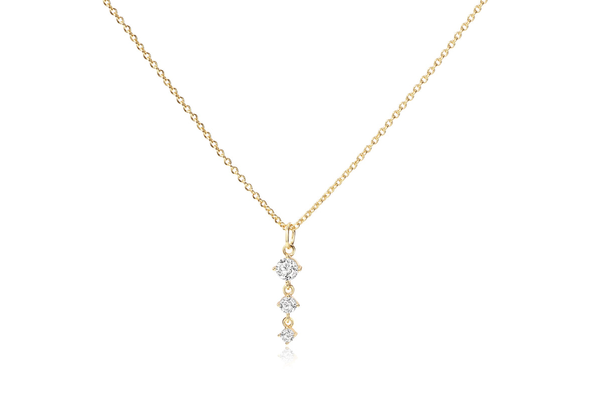 Three Stone Drop Pendant Necklace in gold tone