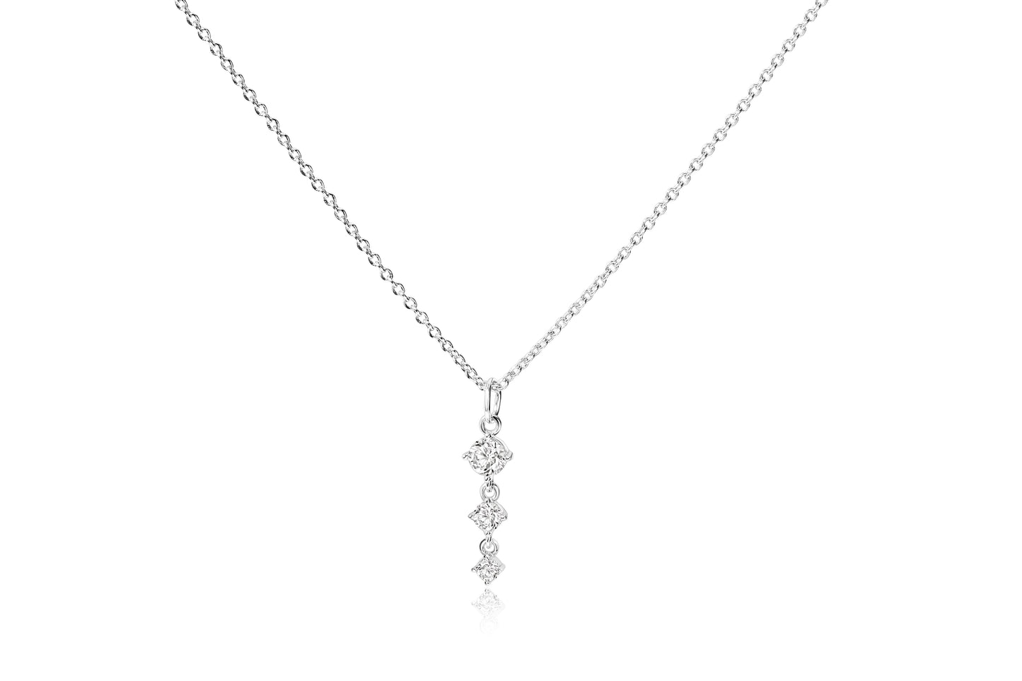 Three Stone Drop Pendant Necklace in 925 sterling silver